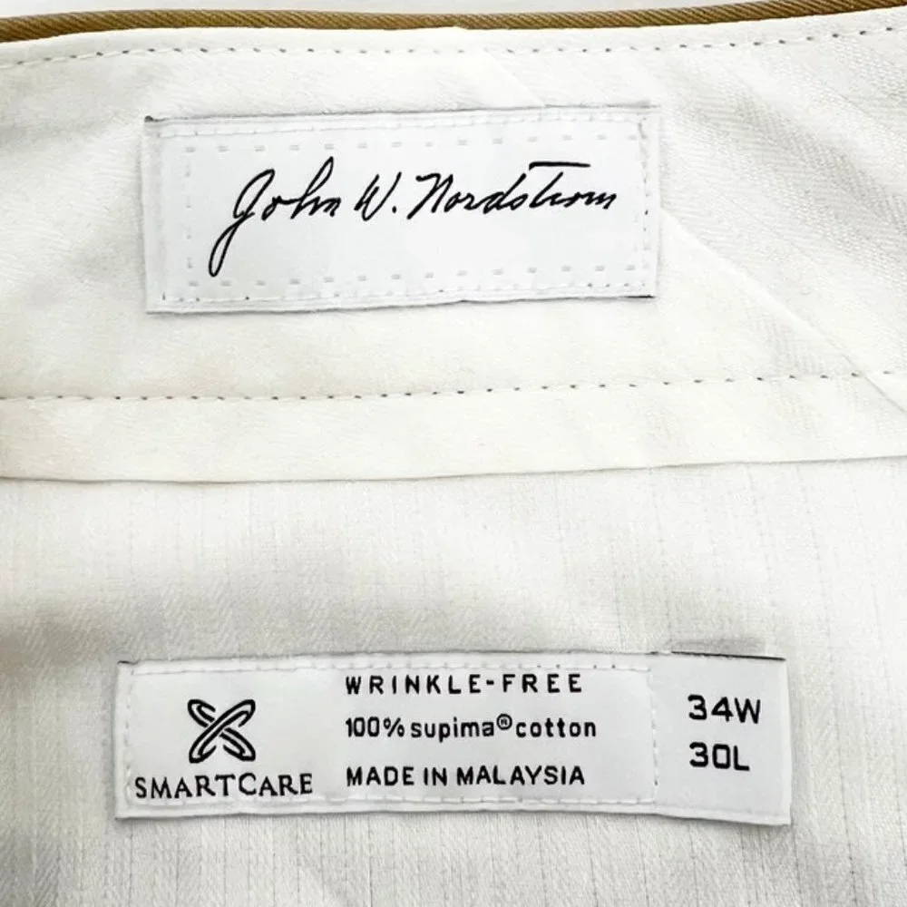 John W. Nordstrom Trouser Mens 34x30 Tan Wrinkle Free 100% Supima Cotton Pants